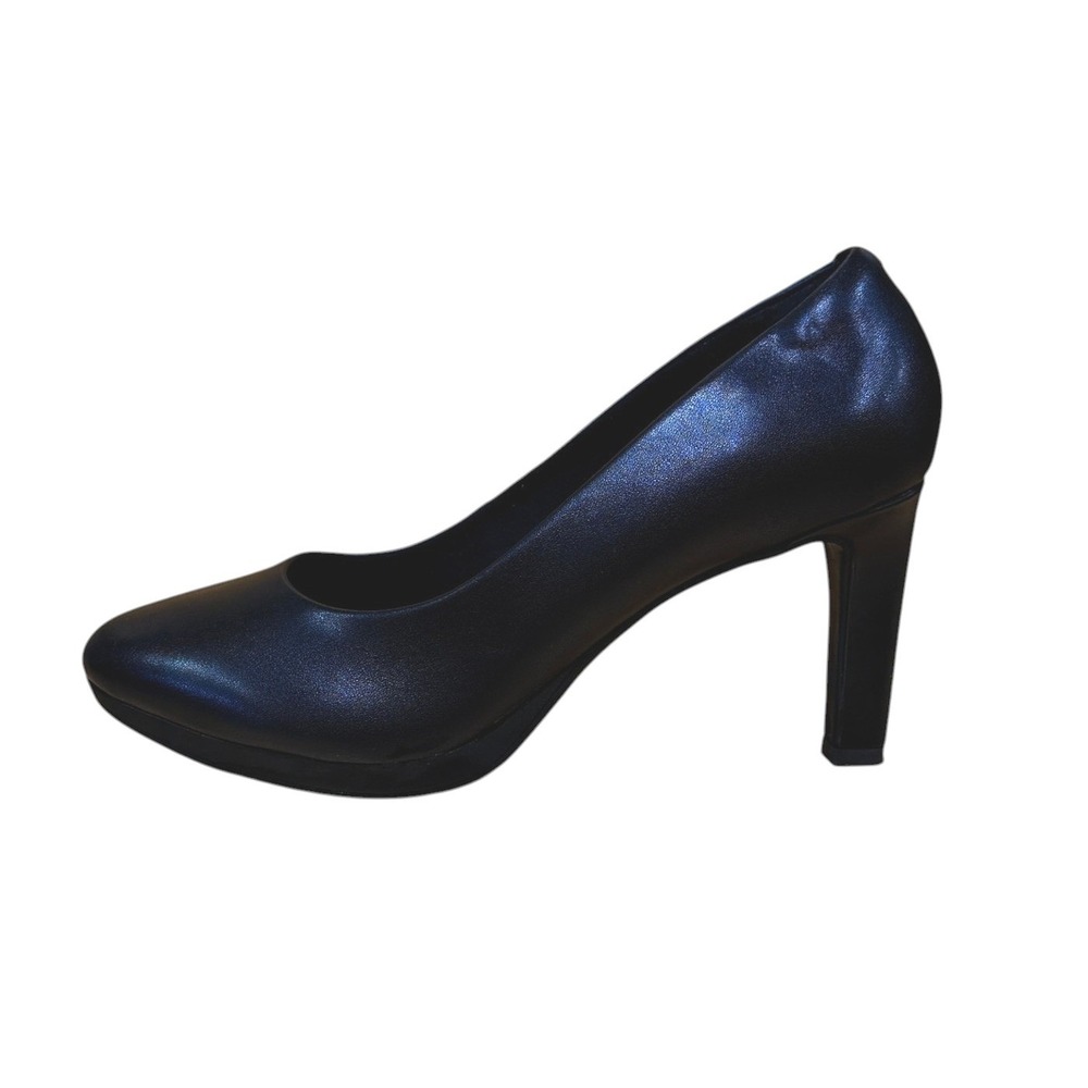 Clarks Collection Adriel Viola Black Leather Platform Pumps Heels Size 10 M - Picture 2 of 9